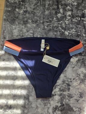 Helen Jon Navy Bikini Bottom with Coral & Sky Blue Bands
